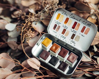 Handmade Watercolor Paint - The Colonial Palette - 7 Half Pans - Natural Earth Pigments - Professional Artist Paints - Gift for Artist