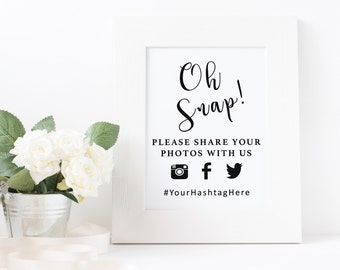 Oh Snap Wedding Sign, Wedding Hashtag Sign, Hashtag Sign, Wedding Printable, Wedding Reception Sign, PDF Instant, Wedding Favor, Bridal