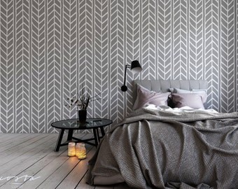 Accent wall removable wallpaper for renters weaving braids chevron illustration gray white temporary peelable wall mural custom colors CC004