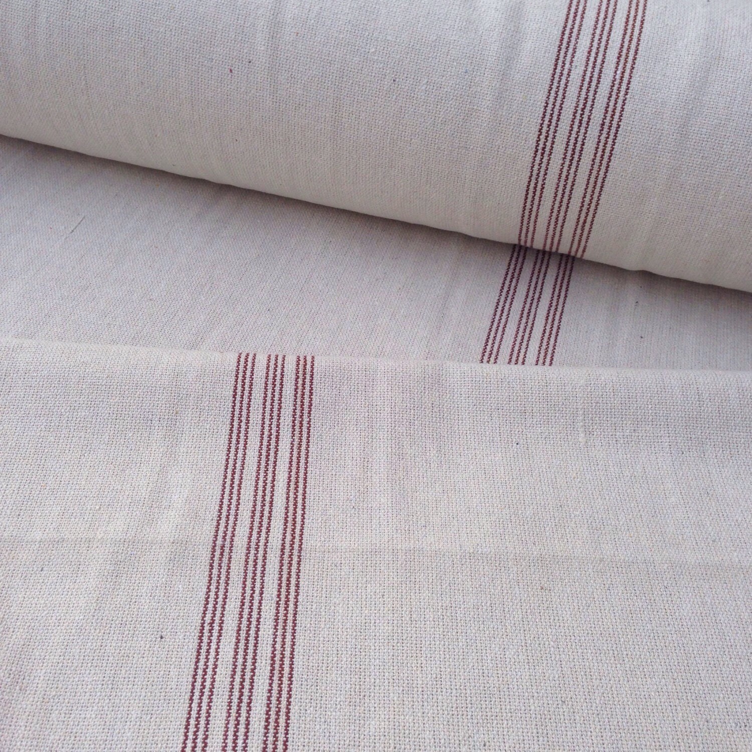 Grain Sack Fabric Red Stripe Vintage Inspired Sold By The Yard 1552