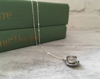 Tea cup charm necklace, English teacup necklace, gift for tea lover, coffee lover, anglophile,british tea, tea jewellery etsy uk best friend