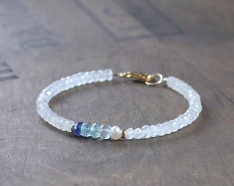 Multicolor Gemstone & Faceted Moonstone Bracelet with Sterling