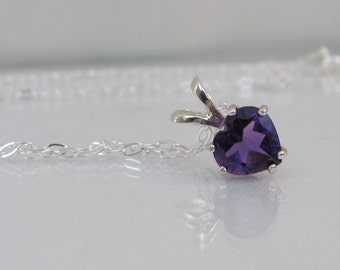 Amethyst Heart Necklace, February Birthstone Gift, Amethyst Pendant, Amethyst Gemstone Jewelry, Sterling Silver, Purple Necklace