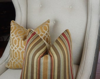 Stripe Decorative Pillow Cover, Gold Brown Beige Throw Pillow Cover, Housewares Decor, Pillow Decor, Accent Pillow Cover, Homeliving