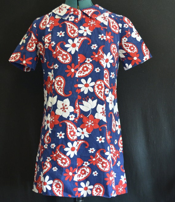60s Mod Floral Paisley Mini Dress Abstract Psychedelic Flowers