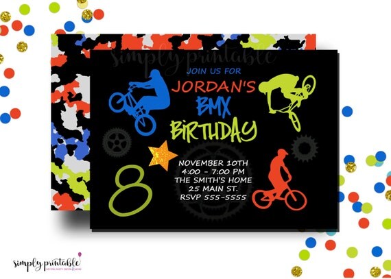 BMX Birthday Invitation, Bike Invite, Printable or Printed Il_570xn