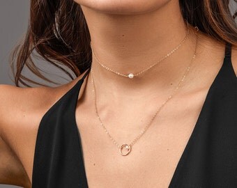 Simple Pearl Choker, Gold Choker Necklace, Dainty Layered Choker Necklace, Bridesmaid Gift, Bridesmaid Necklace -6mm Pearl-B5