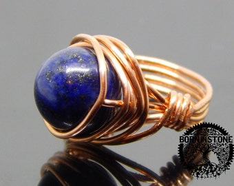 Wire wrapped ring Lapis lazuli ring Copper ring Steampunk ring Wire wrap Gemstone ring Boho ring Magic ring Best gift For her For mom