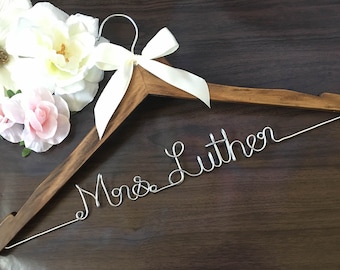 Rustic Bride. Personalized Bridal Wedding Hanger. Bridal Hanger. Bridal Party. Custom Hanger. Comes With Bow