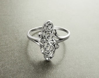 Small Boho Filigree Ring, Sterling Silver Ring, Vintage Style Ring, Lace Ring, Oval Ring, Victorian Ring, Filigree Ring, Popular ring, Gift