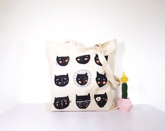 Cat Faces Cotton Tote Bag