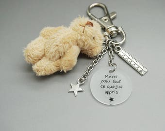 porte clé ours nounours cabochon "merci pour tout ce que j'ai appris" - cadeau scolaire personnalisable