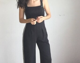 Vintage Black Adidas Inspired Jumpsuit Small/Medium