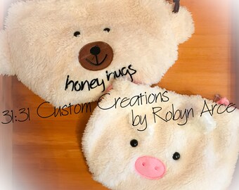 Child Plush Drawstring Bag, Child Plush Bag, Child Drawstring Bag, Pig Bag, Bear Bag, Plush Bag Toy, Plush Purse Toy, Personalized Child Bag