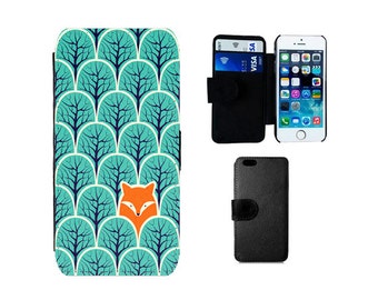 Wallet flip case iPhone 7, 6, 6S, 7 Plus, 5S, 5C, SE, 4S, Samsung Galaxy S7 S6, S6 Edge Plus S5, S4 Mini, fox gifts. fox phone case. F281