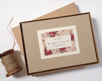 Rustic Rose Guest Book, Wedding Guest Book, Wedding Journal, Guestbook, Linen Guest Book