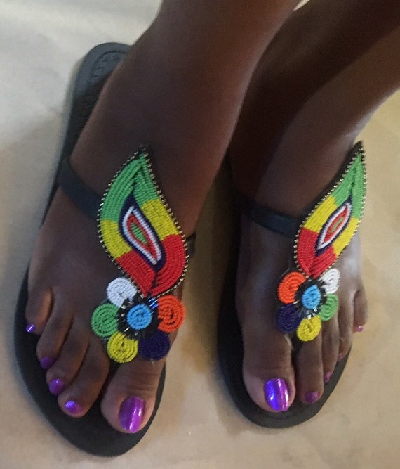 Free Shipping African Handmade Beaded Slippers Maasai Beaded