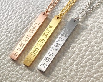 Vertical bar necklace, location bar necklace,Personalized Bar Necklace ,Coordinates Necklace,gift idea, bridesmaid gift,location necklace