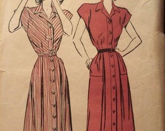 Pretty 1940's Shirtwaist Dress Pattern---Advance 4557