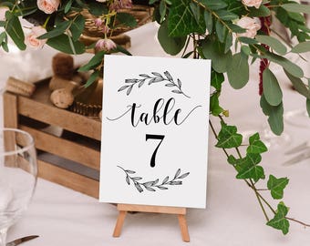 Printable Table Number Set 1-45 - Rustic Laurel Wedding Cards with Script text - Instant Digital Download - PDF Format - 4x6 Inches -#GD0108