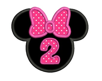 2nd Birthday Mouse Ears Applique Machine Embroidery Design, Mouse Ears Second Birthday Embroidery, Minnie, Instant Download, No: SA535-5