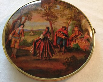 Vintage West German large double mirror compact - renaissance era scene - vintage double mirror - west germany - large compact mirror