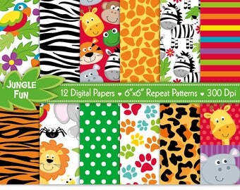 Jungle Animals Digital Paper,Jungle Papers,Digital Paper Pack,Jungle Digital Paper,Zoo Animals,Jungle Patterns,Safari Paper,Scrapbook Papers