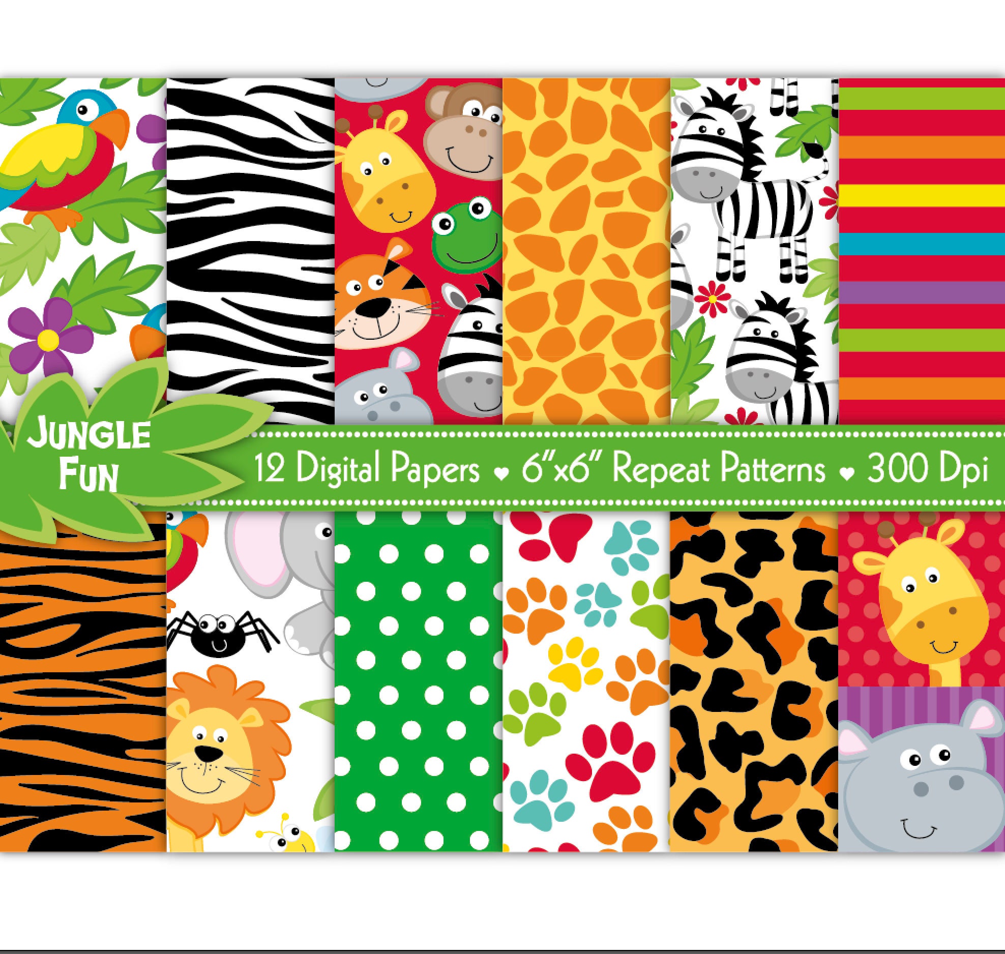 Jungle Animals Digital Paper,Jungle Papers,Digital Paper Pack,Jungle