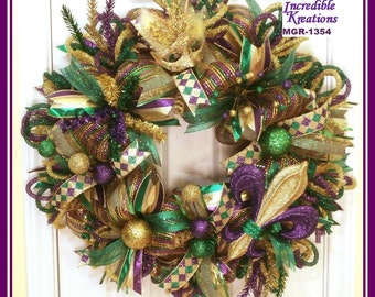 Mardi Gras Wreath; Mardi Gras Themed Wreath; Carnival Wreath; Fat Tuesday Wreath; Wreath for Front Door or Wall