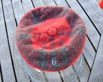Vintage Conte of Florence Red and Black Plaid Hat Cap with Ear Flaps Newsboy Cap