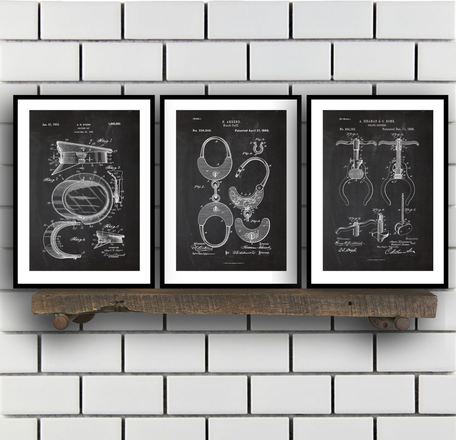 Police Patent Set of THREE, Police Patent Art - Police Art ...