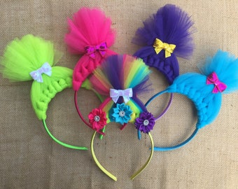 Troll Headband - Troll Headbands - Trolls - Tulle Bow - Trolls Bow - Troll Hair Headband - Headband - Troll Crown - Troll Party - Tulle hair