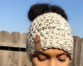 Ready to Ship!! // Messy bun beanie // Messy bun hat // cream //grey // gray // Bun beanie // bun hat