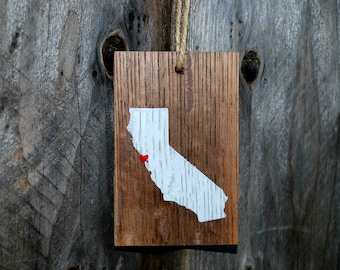 Reclaimed Rustic Wood California Ornament // Custom // Holiday Decor // Rustic Christmas // Whimsical Christmas // State Love