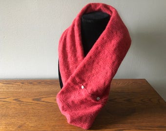 Gorgeous upcycled cranberry red cashmere infinity scarf. #40 Stunning felted cashmere cowl.