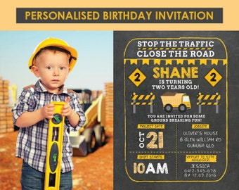 Custom Printable Construction Birthday Invitation, Chalkboard Birthday Invitation, Construction Invitation, 1st 2nd 3rd 4th 5th 6th Birthday