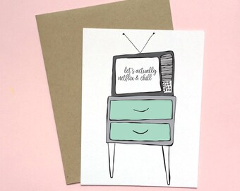 Netflix and Chill, Netflix Card, TV Card, Love Card, Anniversary Card, Boyfriend Card, Girlfriend Card, Retro TV Card, Best Friend Card