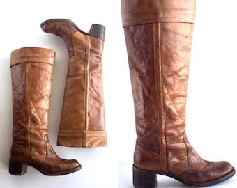 Size 7.5 | Vintage Frye Black Label Knee High Campus Boots, 1970's Frye Black Label Campus Boots Size 7.5
