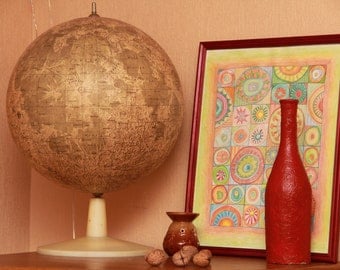 Original Abstract Picture in Wooden Frame with a Red Bottle,Psychedelic Picture Peinture Abstraite Pintura Abstracta Pittura Astratta