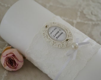 White wedding candle / vintage wedding candle wedding