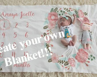 CUSTOM Milestone Blanket, Baby Milestone Blanket, Monthly baby photo blanket, Monthly Baby Picture Blanket, Baby picture blanket, baby photo