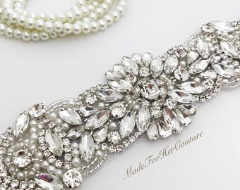 Silver Wedding sash-silver wedding Belt-Pearl Crystal Sash-Rhinestone belt sash-silver Bridal Belt- silver Bridal Sash