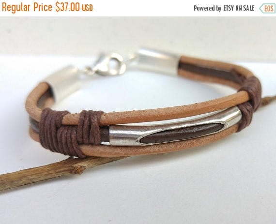 Free Shipping - Brown Leather Bracelet, Mens Brown Bracelet, Leather Cord Bracelet, Brown Cord Wristband, Mens Cuff Bracelet, Men Statement