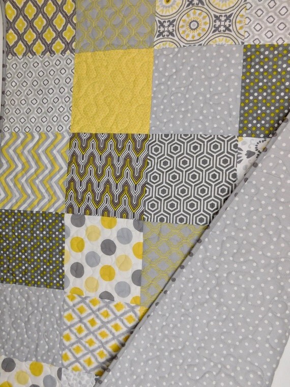 Yellow and grey baby Quilt baby bedding Crib quilts grey