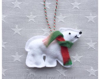 Felt Polar Bear, Christmas Decoration, felt decoration, Christmas felt decoration, Christmas tree decoration