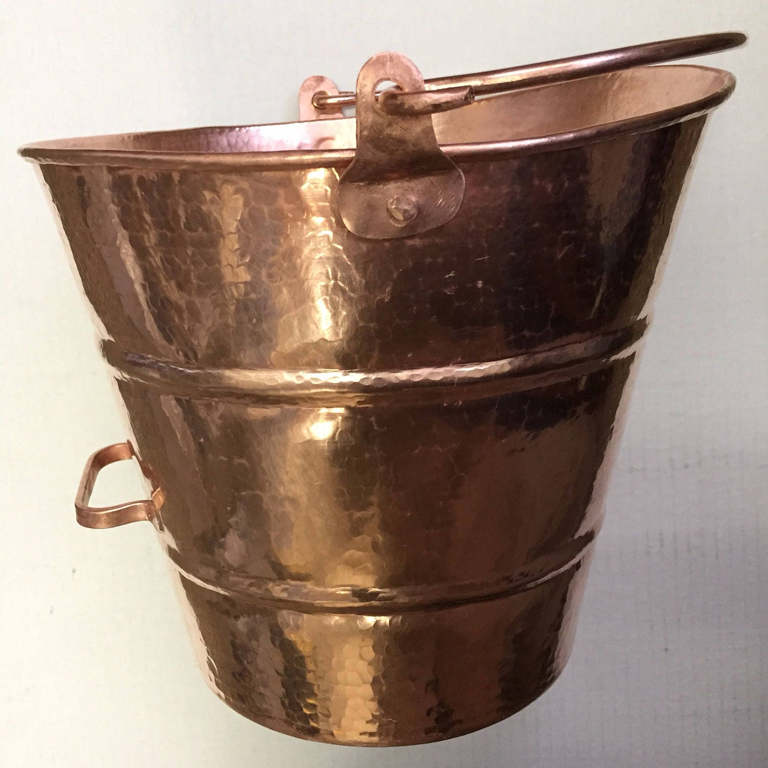 Hammered Copper ash bucket / pellet bucket with handles
