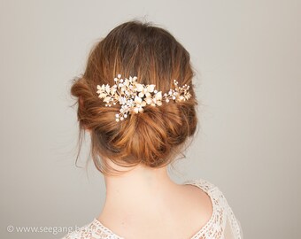 Vintage Bridal Hair Jewelery gold rhinestones 3 parts