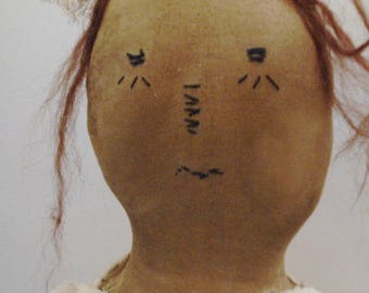 Handmade Primitive Doll with dyed Gauze Dress,rusty pin,rusty bell,wool hair,