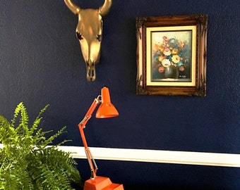 Mid Century. Modern. Vintage. Desk Lamp. Made In Sweden. Ledu. Orange. Articulating.