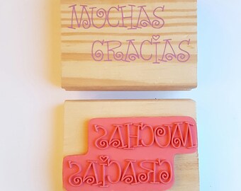 Thank You Stamp, Thank You Tags, Italian Tags, Muchas Gracias stamp, Etsy Seller Stamp, Wooden Mounted Stamp, Handmade Stamp, Destash Stamps